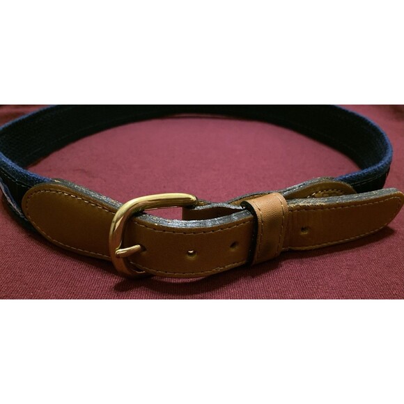 Zep-Pro Belt Mens 32 Boys Canvas Leather Brass Blue Game Fish Fishing USA Made - Picture 3 of 16